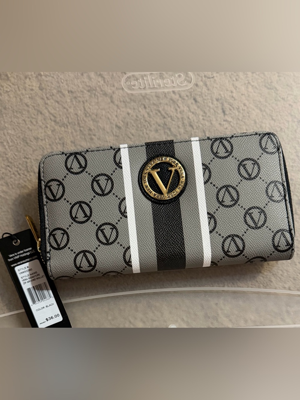 Vera Gray Logo-Print Zip Wallet with Stripe Detail